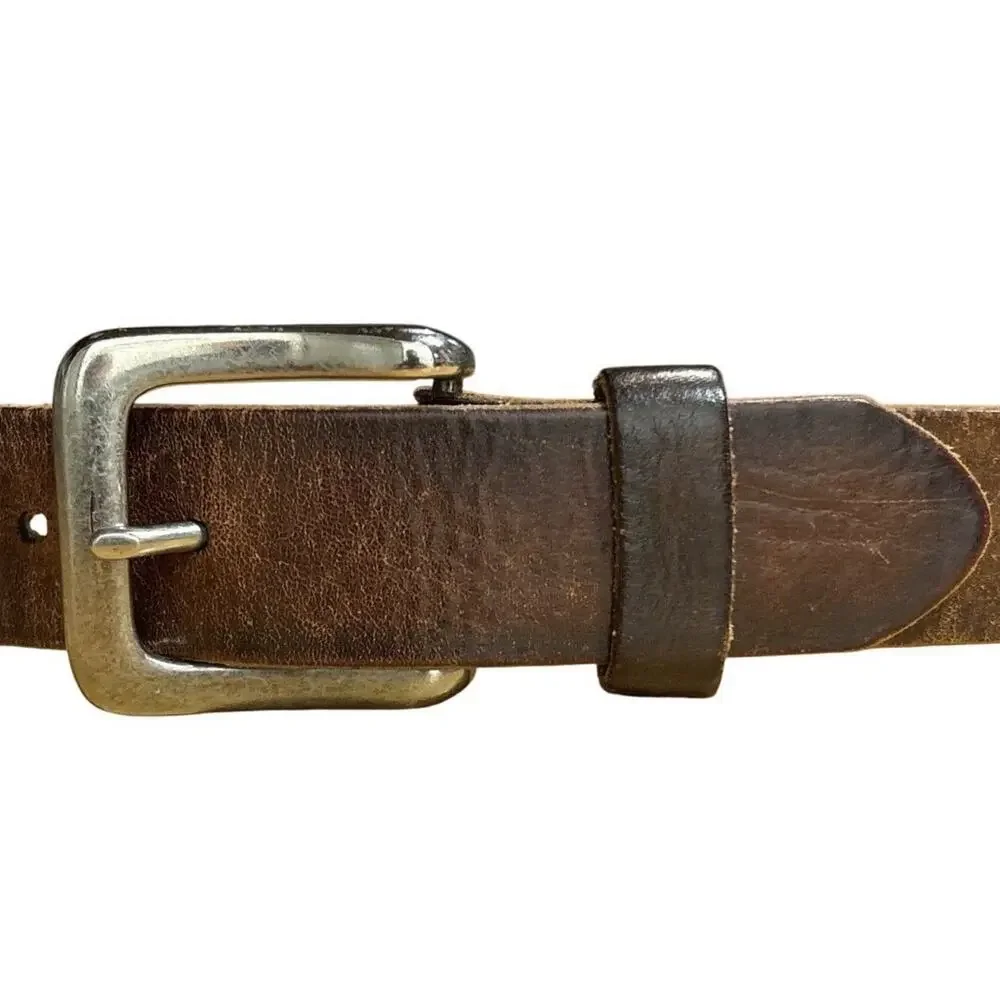 American Eagle Mens Dark Brown Genuine Leather Belt Silver Buckle 34-40
